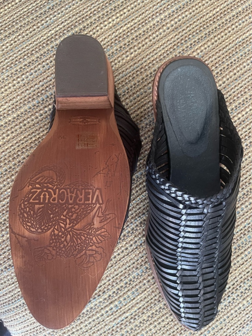 Sundance Bella Notte Black Woven Leather Mule Heels View 3
